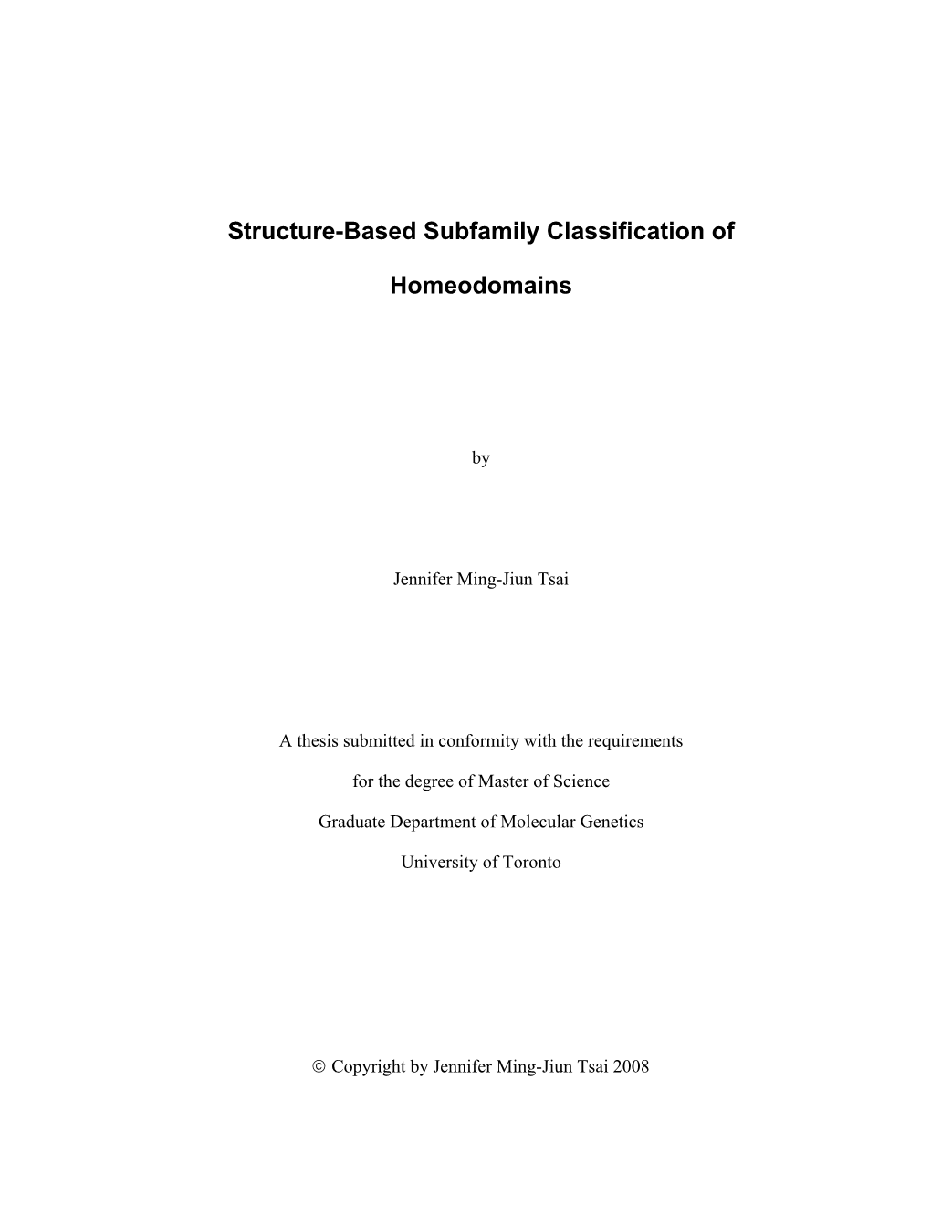 Structure-Based Subfamily Classification of Homeodomains