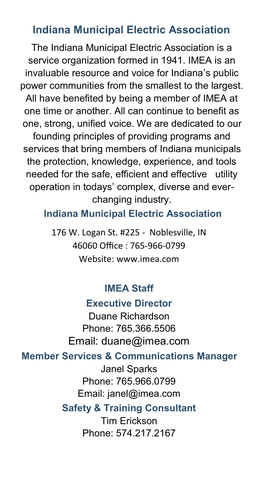 Indiana Municipal Electric Association Email: Duane@Imea.Com