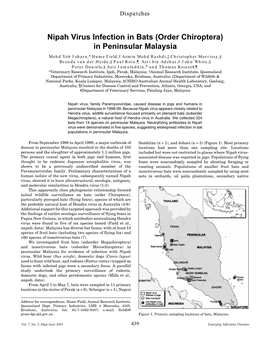 Nipah Virus Infection in Bats (Order Chiroptera) in Peninsular Malaysia