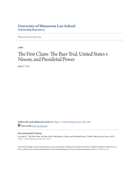 The Burr Trial, United States V. Niwon, and Presidetial Power