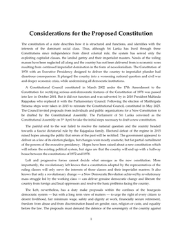 Considerations for the Proposed Constitution