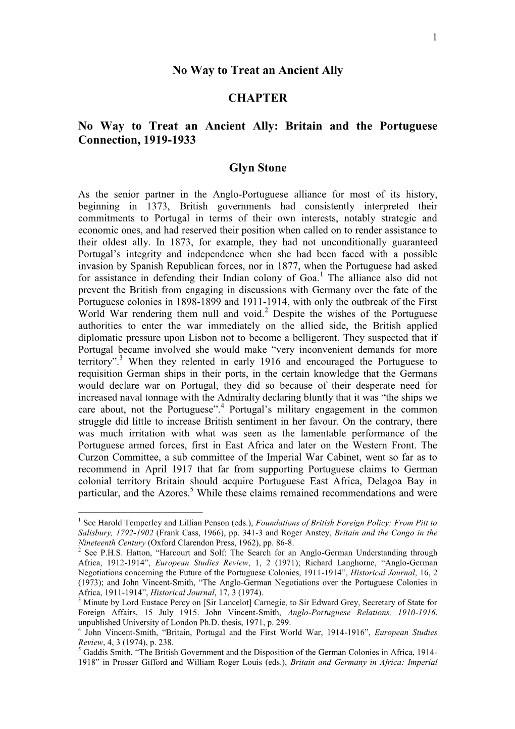 The Oldest Ally: Britain and the Portuguese Connection, 1919-1933