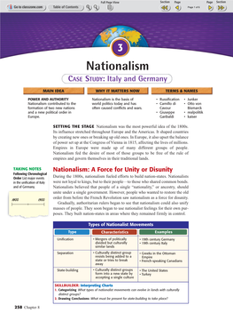 Nationalism CASE STUDY: Italy and Germany