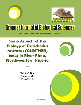 Some Aspects of the Biology of Distichodus Rostratus (GUNTHER, 1864) in River Rima, North-Western Nigeria