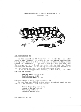 Kansas Herpetological Society Newsletter No. 54 December, 1983