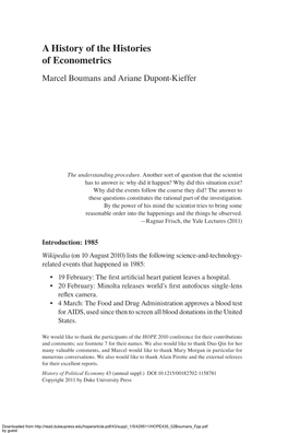 A History of the Histories of Econometrics Marcel Boumans and Ariane Dupont-Kieffer