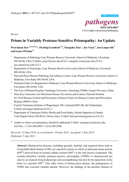 Prions in Variably Protease-Sensitive Prionopathy: an Update