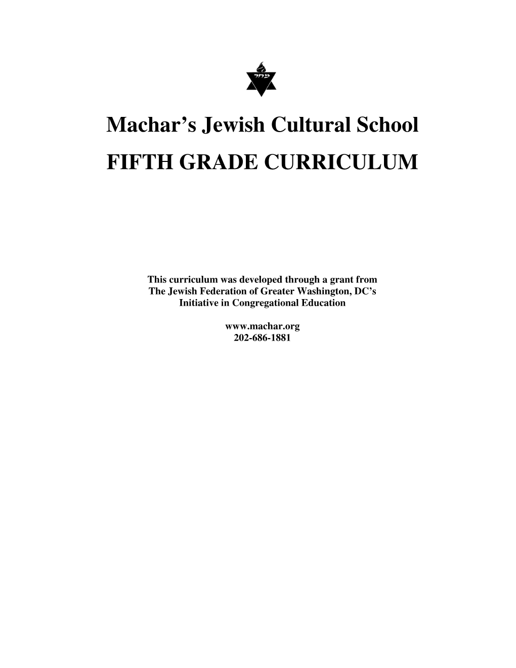 Machar's Jewish Cultural School FIFTH GRADE CURRICULUM