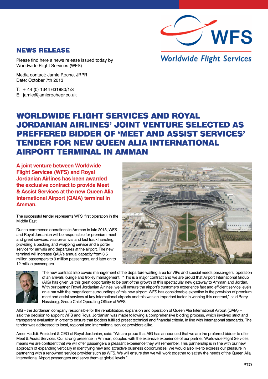 WFS and Royal Jordanian Airlines' Joint