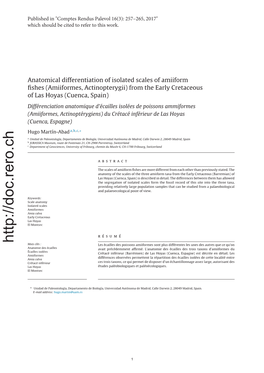 Anatomical Differentiation of Isolated Scales of Amiiform Fishes (Amiiformes, Actinopterygii) from the Early Cretaceous of Las H