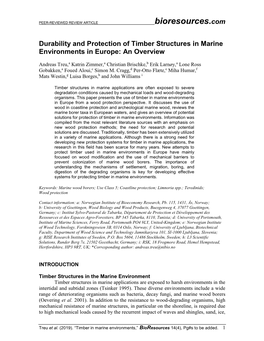 Durability and Protection of Timber Structures in Marine Environments in Europe: an Overview