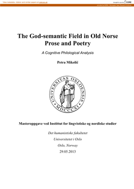 The God-Semantic Field in Old Norse Prose and Poetry