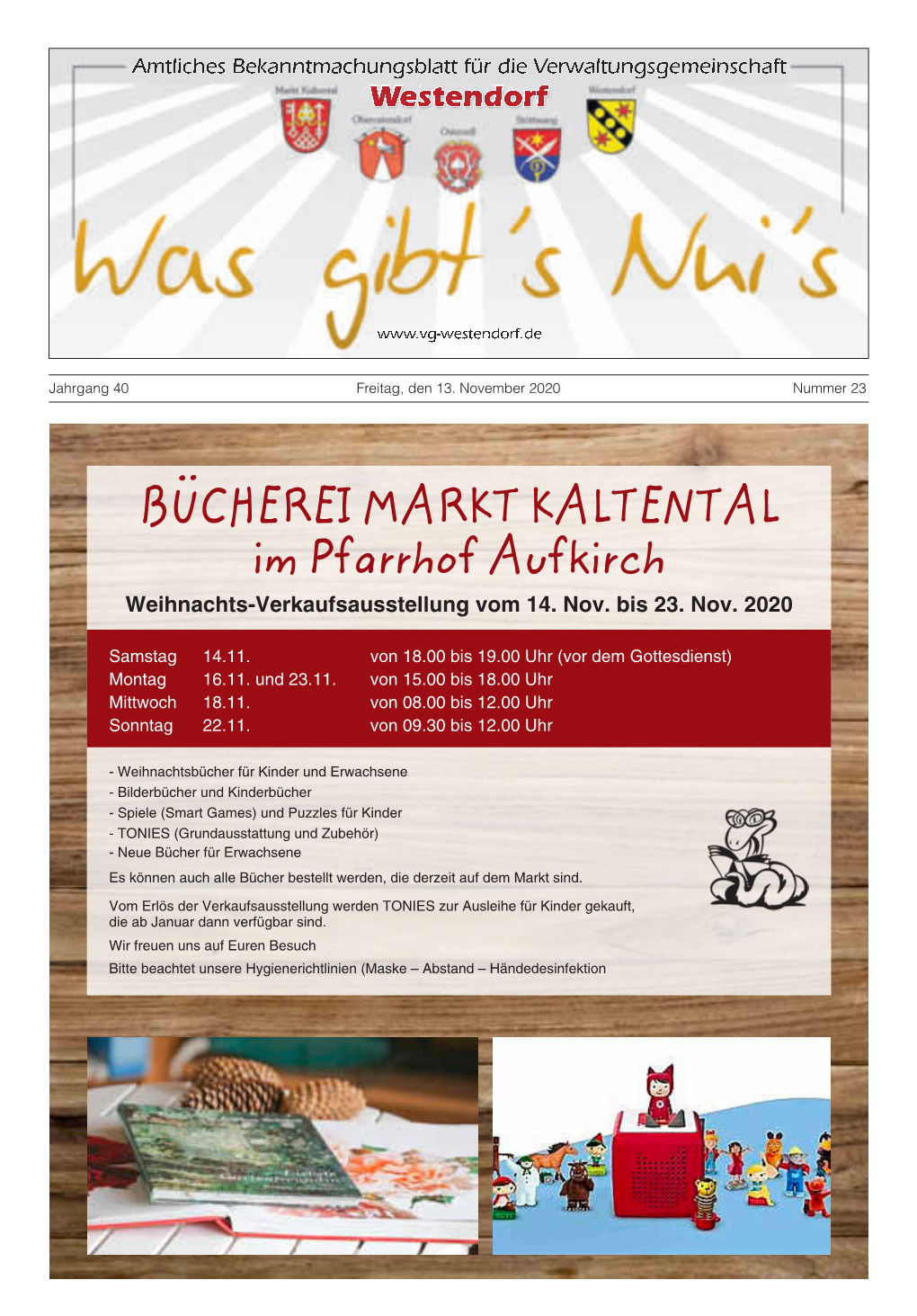 BÜCHEREI MARKT KALTENTAL Im Pfarrhof Aufkirch Weihnachts-Verkaufsausstellung Vom 14