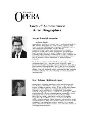 Lucia Di Lammermoor Artist Biographies