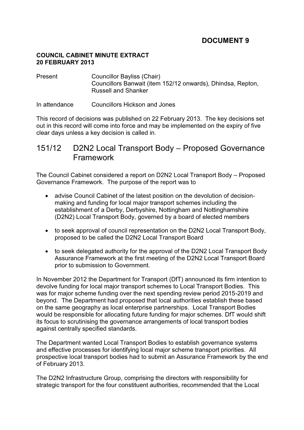 151/12 D2N2 Local Transport Body – Proposed Governance Framework