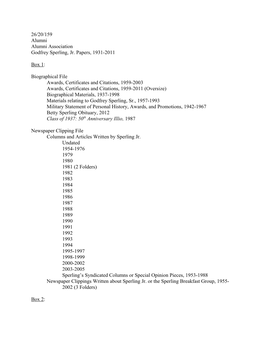 26/20/159 Alumni Alumni Association Godfrey Sperling, Jr. Papers, 1931-2011 Box 1