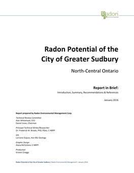 Radon Potential of the City of Greater Sudbury: Report in Brief