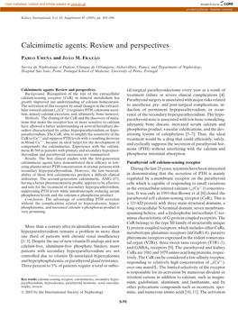 Calcimimetic Agents: Review and Perspectives