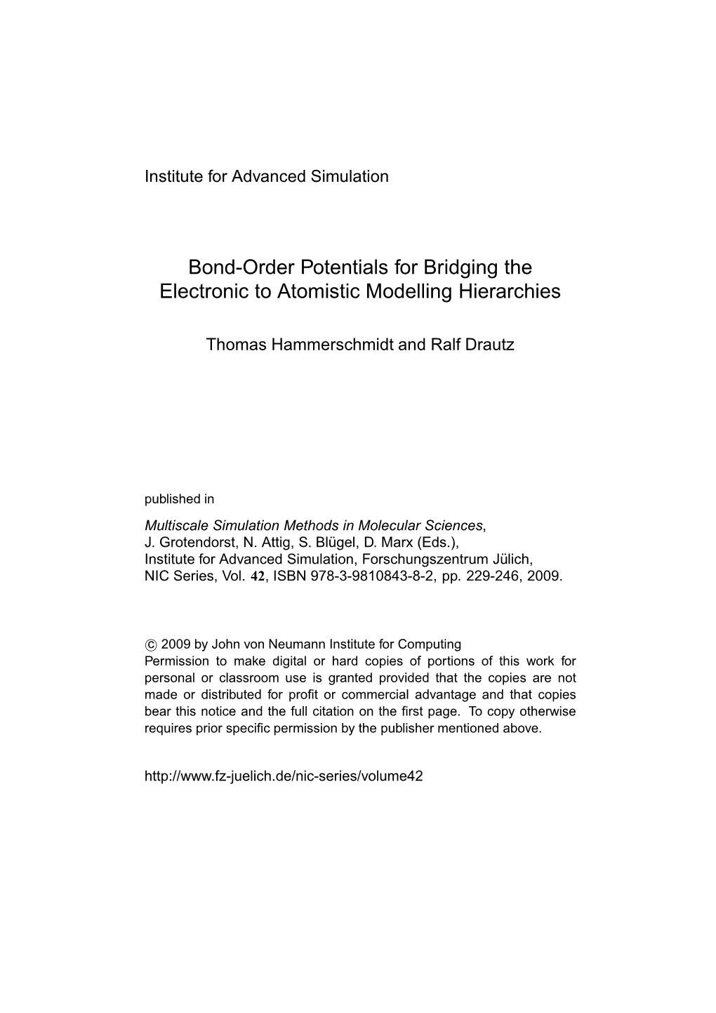 Bond-Order Potentials for Bridging the Electronic to Atomistic Modelling Hierarchies