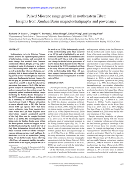 Pulsed Miocene Range Growth in Northeastern Tibet: Insights from Xunhua Basin Magnetostratigraphy and Provenance