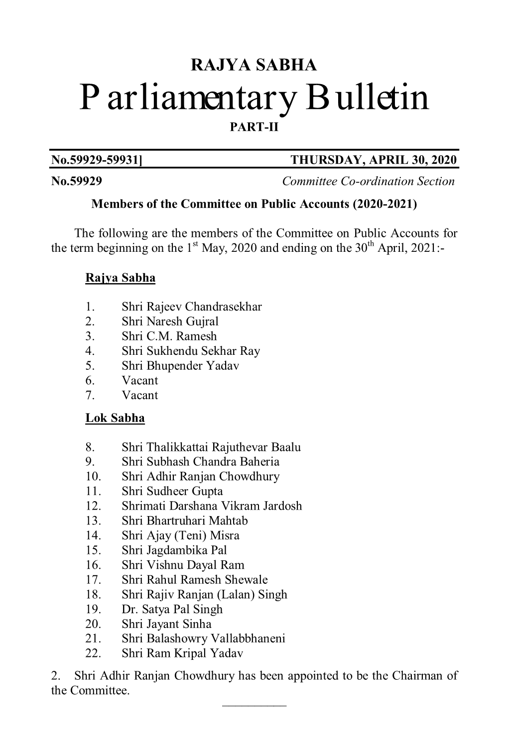 Parliamentary Bulletin