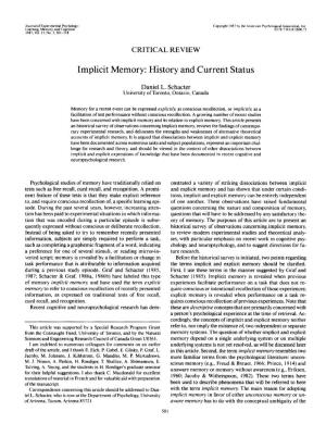 Implicit Memory: History and Current Status