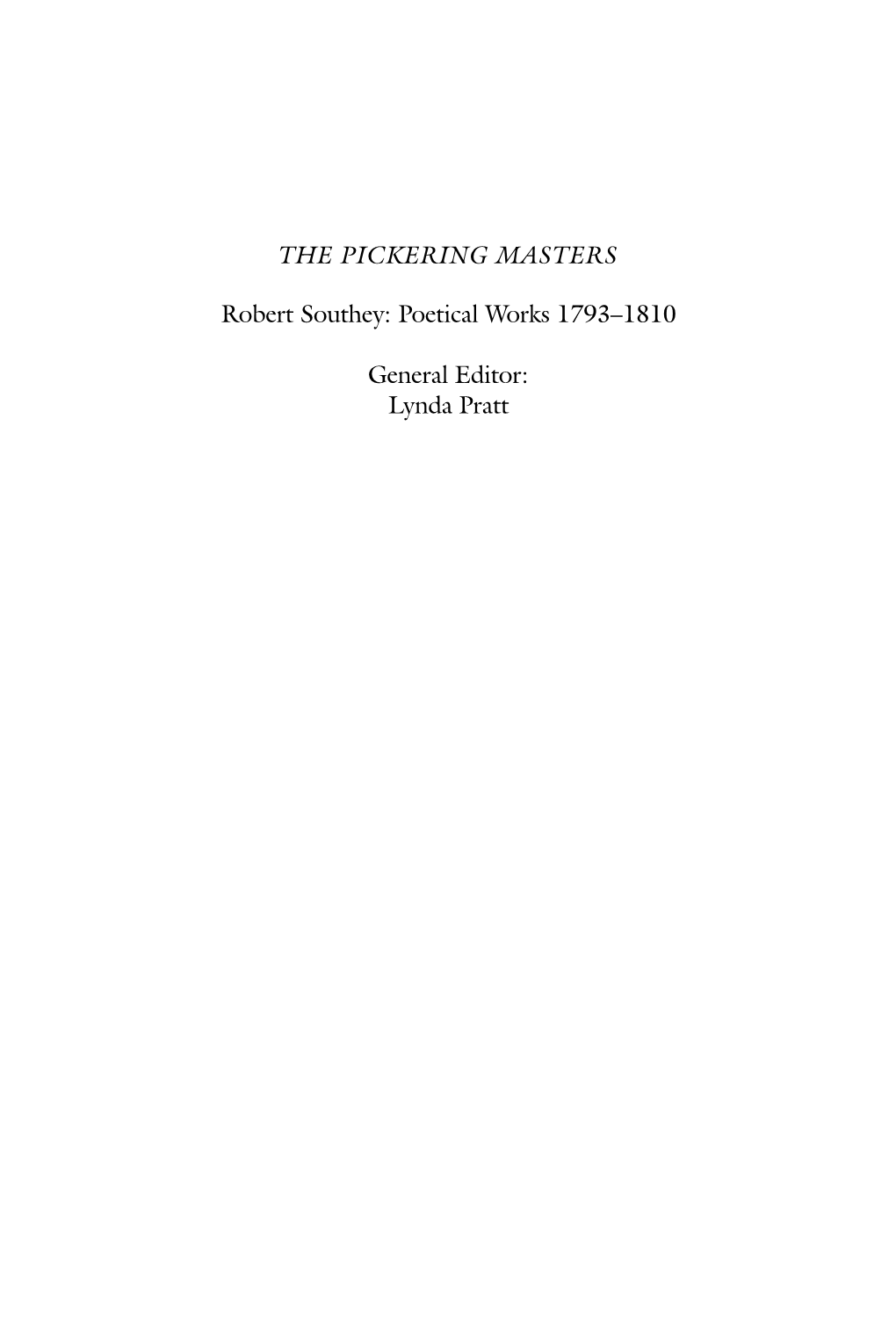 Robert Southey: Poetical Works 1793-1810; Thalaba the Destroyer