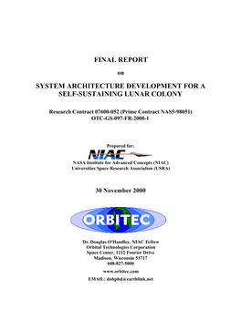 Final Report System Architecture Development
