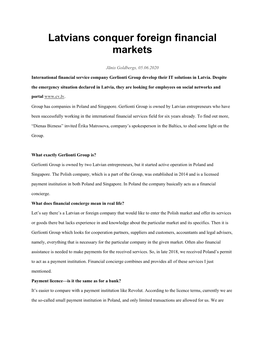 Latvians Conquer Foreign Financial Markets