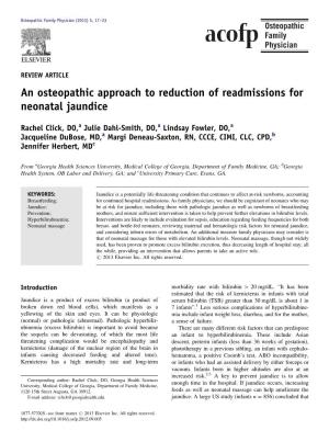 An Osteopathic Approach to Reduction of Readmissions for Neonatal Jaundice