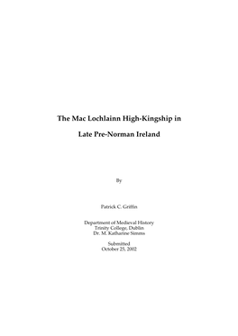 The Mac Lochlainn High-Kingship in Late Pre-Norman Ireland