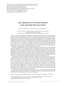 Type Specimens of Non-Fossil Mammals in the Australian Museum, Sydney