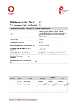 Ecology Assessment Report Pre-Clearance Survey Report