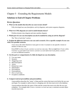 Chapter 5 – Extending the Requirements Models Solutions to End-Of-Chapter Problems