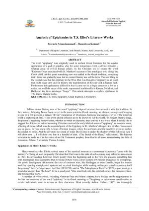 Analysis of Epiphanies in T.S. Eliot's Literary Works
