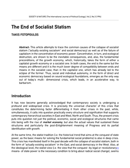 The End of Socialist Statism