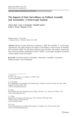 The Impacts of State Surveillance on Political Assembly and Association: a Socio-Legal Analysis