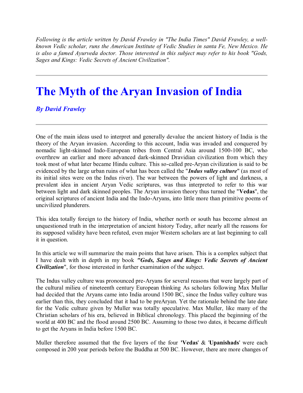 The Myth of the Aryan Invasion of India