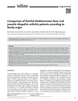 Comparison of Familial Mediterranean Fever and Juvenile Idiopathic Arthritis Patients According to Family Origin