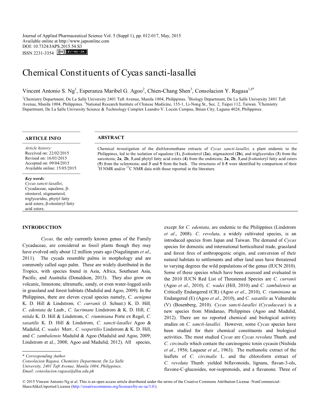 Chemical Constituents of Cycas Sancti-Lasallei