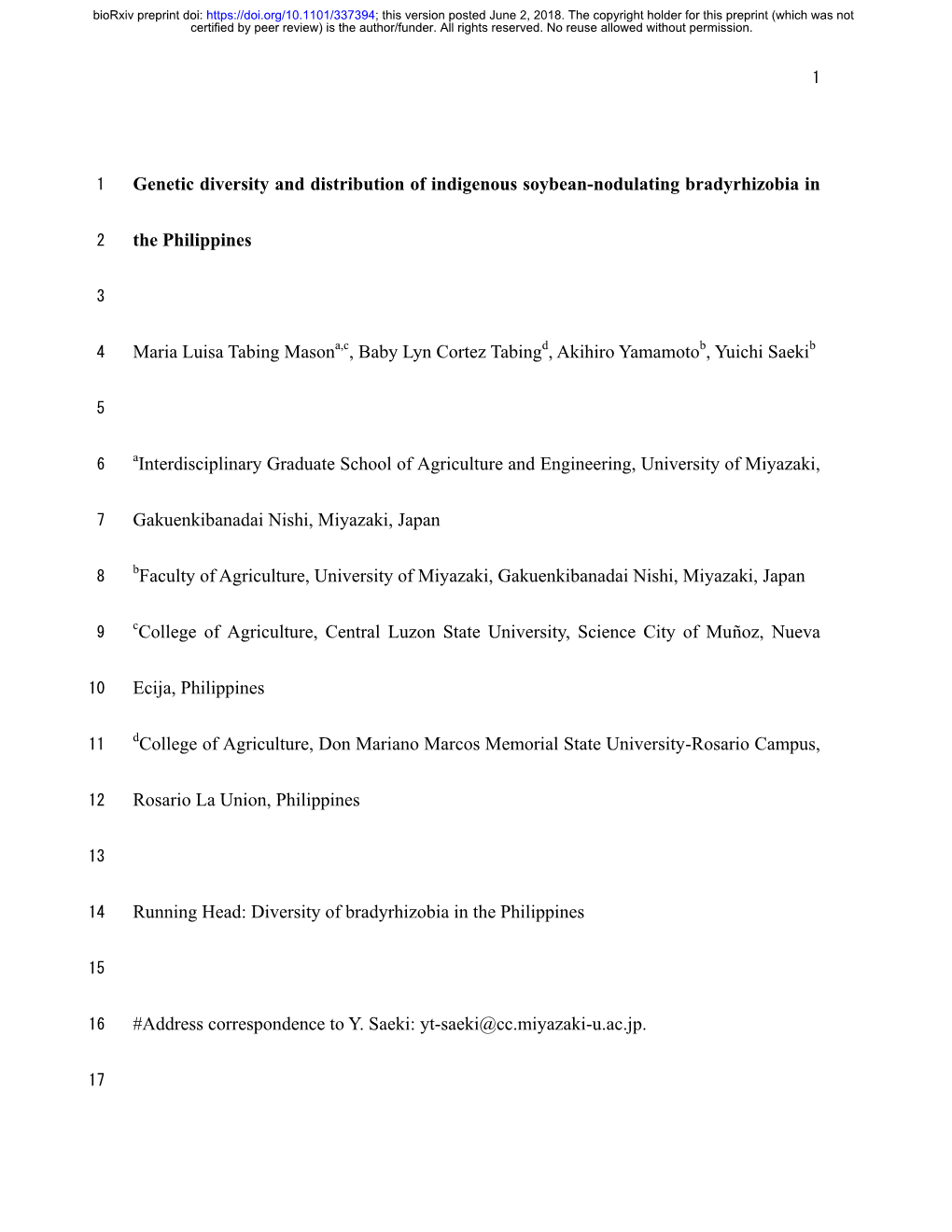 Genetic Diversity and Distribution of Indigenous Soybean-Nodulating Bradyrhizobia In