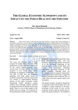The Global Economic Slowdown and Its Impact on the Indian Health Care Industry