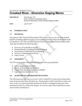 Crooked River - Diversion Gaging Memo