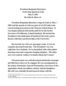 President Benjamin Harrison's Train Stop Speech in Lehi May 9, 1891