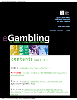 Internet Gambling Among Ontario Adults