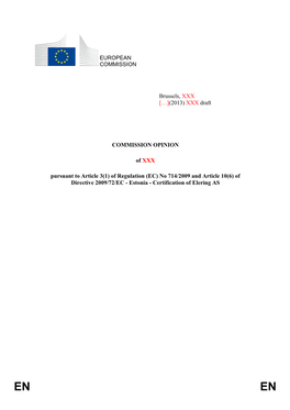 Of Regulation (EC) No 714/2009 and Article 10(6) of Directive 2009/72/EC - Estonia - Certification of Elering AS