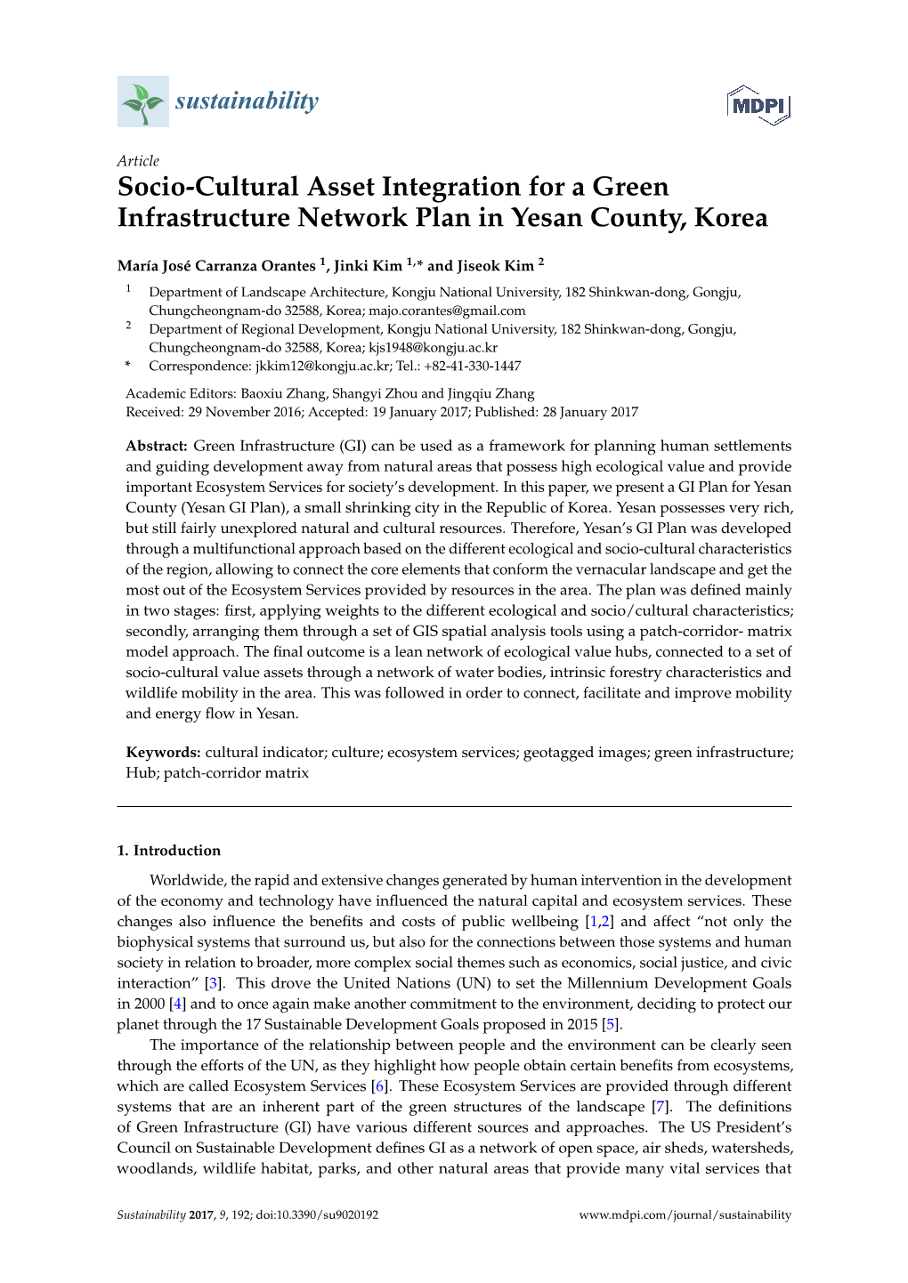 Socio-Cultural Asset Integration for a Green Infrastructure Network Plan in Yesan County, Korea