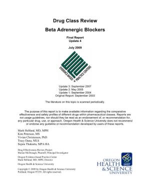 Drug Class Review Beta Adrenergic Blockers