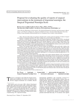 Proposal for Evaluating the Quality of Reports of Surgical Interventions in the Treatment of Trigeminal Neuralgia: the Surgical Trigeminal Neuralgia Score