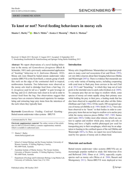 Novel Feeding Behaviours in Moray Eels